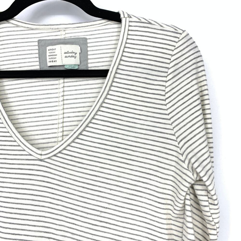 Anthropologie Top Saturday Sunday XS Gray Tunic Lightweight Stripes Long Sleeve - Picture 3 of 7